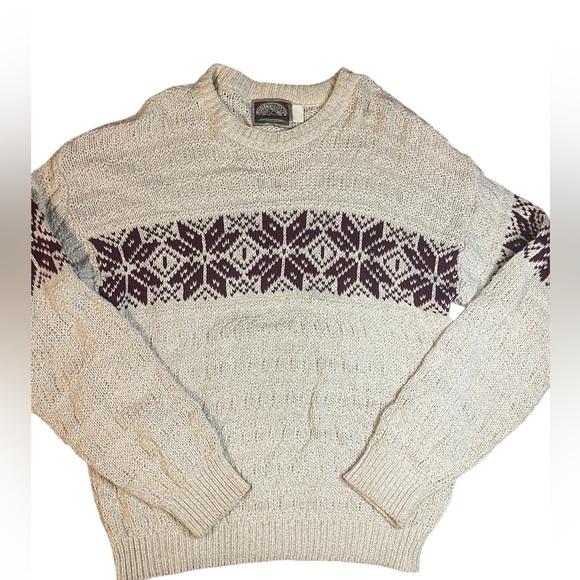 C J Cotton Co Men's Ski Style Crew Neck Pullover Sweater Made in USA Large ski - Picture 1 of 6